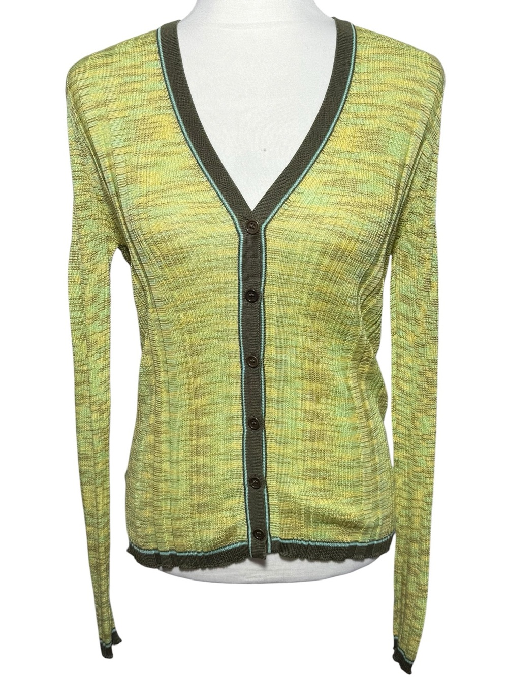 2000’s Missoni Cardigan Space Dye Green Stretch Cotton Size 44